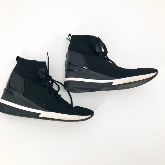 MICHAEL Michael Kors Black Sock Wedge Heel Sneakers - Picture 2 of 11